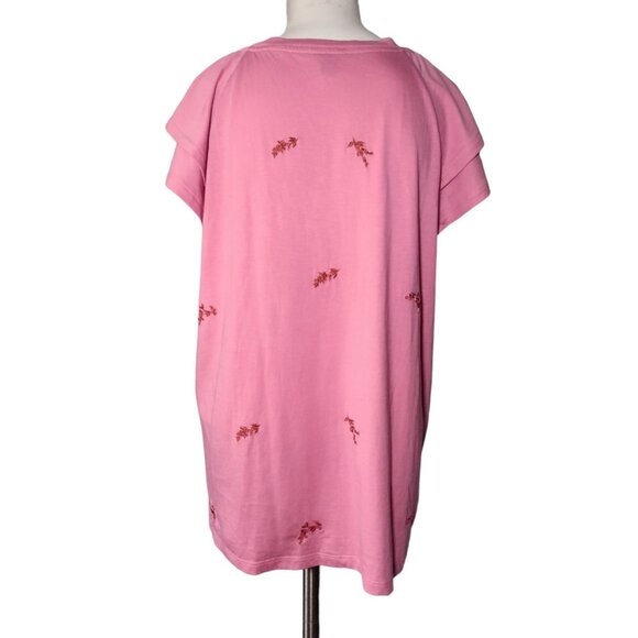 Ann Taylor Embroidered Knit Top Size L Floral Flutter Sleeves Feminine Salmon - Picture 5 of 7